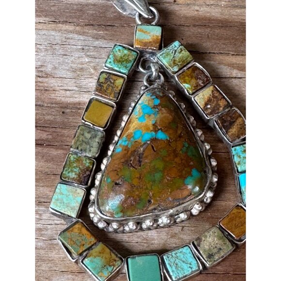 Handcrafted Sterling Silver & Turquoise Mosaic Pendant With Teardrop Design - Picture 3 of 7